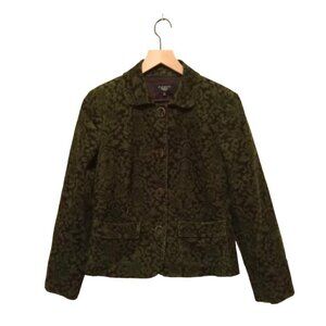 Talbots Petites Green Paisley Corduroy Academia Single Breasted Jacket Sz 8P